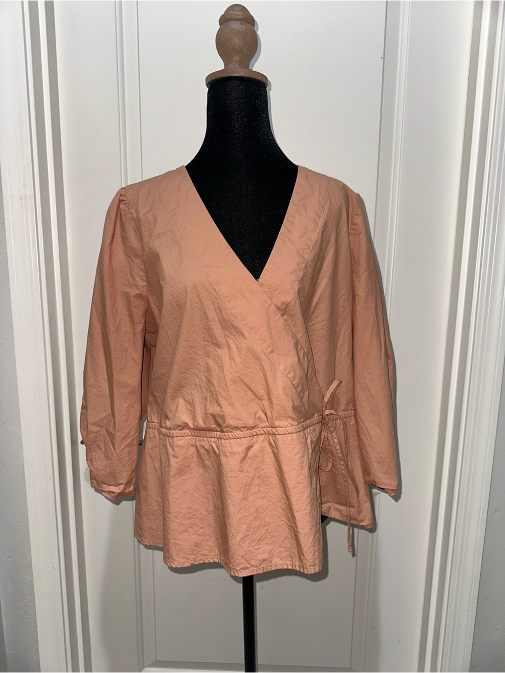 a new day Peach Wrap Peplum Blouse